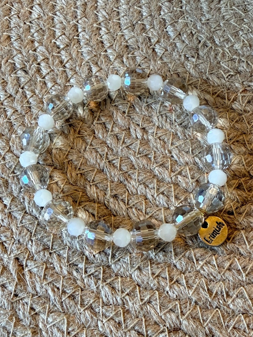 Ermish-White & Clear Beaded Stretch Bracelet